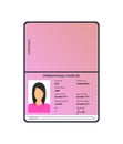 Cartoon International Female Passport for Tourism and Travel . Vector