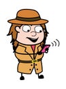 Cartoon Investigator Watching Smartphone Royalty Free Stock Photo
