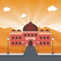 Cartoon islamic mosque and desert