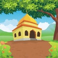 Cartoon islamic mosque and lovely nature landscape