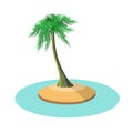 Cartoon island with coconut palm tree, vector