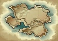 Cartoon island map template for next level game. Pirate map with old fantasy creatures, treasure island. Hand drawn Royalty Free Stock Photo