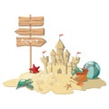 Cartoon island with a sandy house. Illustration for a travel company. Summer vacation at the sea. Illustration of a