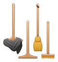 Cartoon isolated broomstick and mops for cleaning on white background