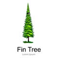 Cartoon isolated fin summer tree on a white background icon, outdoor park with branch, leafs on green grass vector Royalty Free Stock Photo