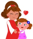 Cartoon isolated pregnant mother with daughter