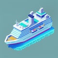 Cartoon isometric cruise ship in water, Generative AI