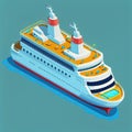Cartoon isometric cruise ship in water, Generative AI