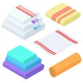 Cartoon isometric towels vector set. Cloth folded towel for bath.