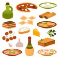 Cartoon Italy food cuisine delicious homemade cooking fresh traditional Italian lunch vector illustration.