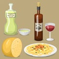 Cartoon Italy food cuisine delicious homemade cooking fresh traditional Italian lunch vector illustration.
