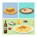 Cartoon Italy food cuisine delicious homemade cooking fresh traditional Italian lunch vector illustration.