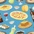 Cartoon Italy food cuisine homemade seamless pattern background cooking fresh traditional Italian lunch vector