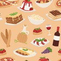 Cartoon italy food cuisine traditional seamless pattern vector illustration.