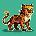 Cartoon jaguar illustration with bold outlines on teal backdrop Royalty Free Stock Photo