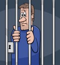 cartoon jailed man behind the prison bars Royalty Free Stock Photo