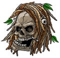 Cartoon jamaican wild skull with dreadlocks