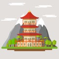 Cartoon Japanese Temple. Vector