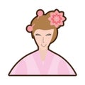 cartoon japanese woman traditional dress flower Royalty Free Stock Photo