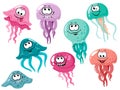 Set of cute funny jellyfish in cartoon style. Sea theme. Vector isolates on a white background. Royalty Free Stock Photo