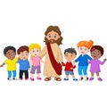 Cartoon Jesus Christ being surrounded by children Royalty Free Stock Photo