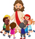 Cartoon Jesus Christ being surrounded by children Royalty Free Stock Photo