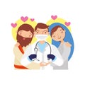 Jesus and mary with doctor. vector