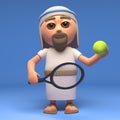 Cartoon Jesus Christ the saviour is about to serve in tennis, 3d illustration