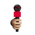 Cartoon journalist hands holding black microphone isolated on white background ,3d render