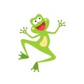 Cartoon joyful frog jumping isolated on white. Smiling toad hopping. Royalty Free Stock Photo