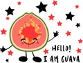 Guava on a pink background. Beautiful cute fruit character