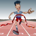 Cartoon man first reaches the finish line