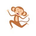 Cartoon joyful monkey jumping isolated on white. Smiling chimp hopping.