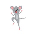 Cartoon joyful mouse jumping isolated on white. Smiling rat hopping. Royalty Free Stock Photo