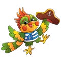 Cartoon joyful parrot sailor. Vector image for pirate party for children. Colorful illustration for kids