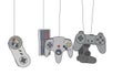 Cartoon Joysticks of a Video Game Consoles Swinging