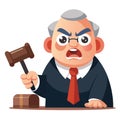 Cartoon judge with gavel in hand looking very angry today Royalty Free Stock Photo
