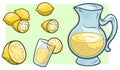 Cartoon jug with fresh lemonade and lemons