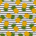Cartoon juicy yellow Pineapple seamless pattern. Summer tropical Fruit. Natural vegetarian healthy sweet food. Vector background Royalty Free Stock Photo