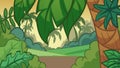 Cartoon jungle background with a big palm tree