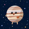 Cartoon Jupiter planet on space background, vector illustration