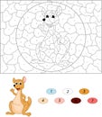 Cartoon kangaroo. Color by number educational game for kids