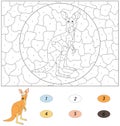 Cartoon kangaroo. Color by number educational game for kids