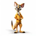 Cartoon Kangaroo 3d Render: Playful Character In Yellow Outfit