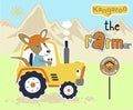 Cartoon of kangaroo driving tractor