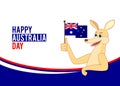 Cartoon kangaroo holding Australian flag