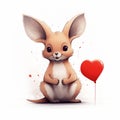 Cute Kangaroo Holding A Heart Balloon - Hyper-realistic Animal Illustration