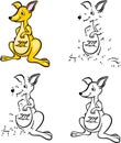Cartoon kangaroo. Vector illustration. Coloring and dot to dot g