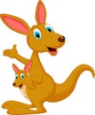 Cartoon kangaroo waving and carrying a cute Joey