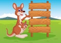 Cartoon Kangaroo and wooden sign